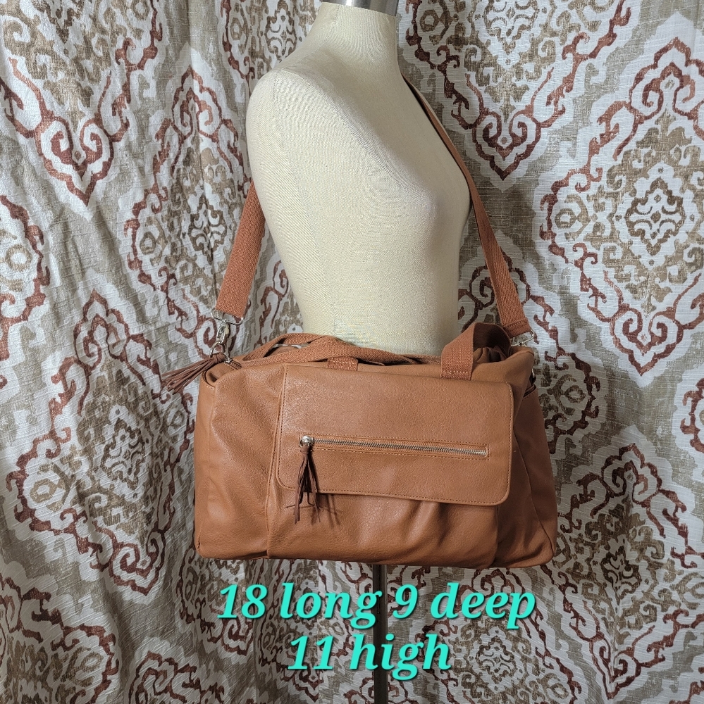 Brown duffel bag